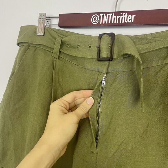Loft Belted Drapey Cargo Linen Blend Pants Olive Green Womens Size 10 Workwear - Picture 8 of 14